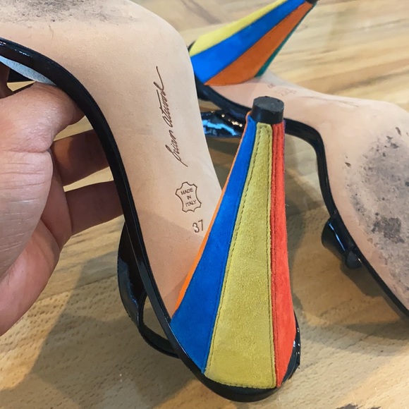 High heels sandals pattern leather and suede - Picture 4 of 6